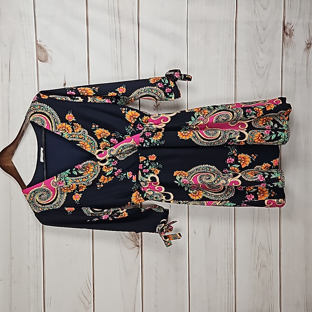Everly Navy Paisley Floral Print Dress - Size Medium